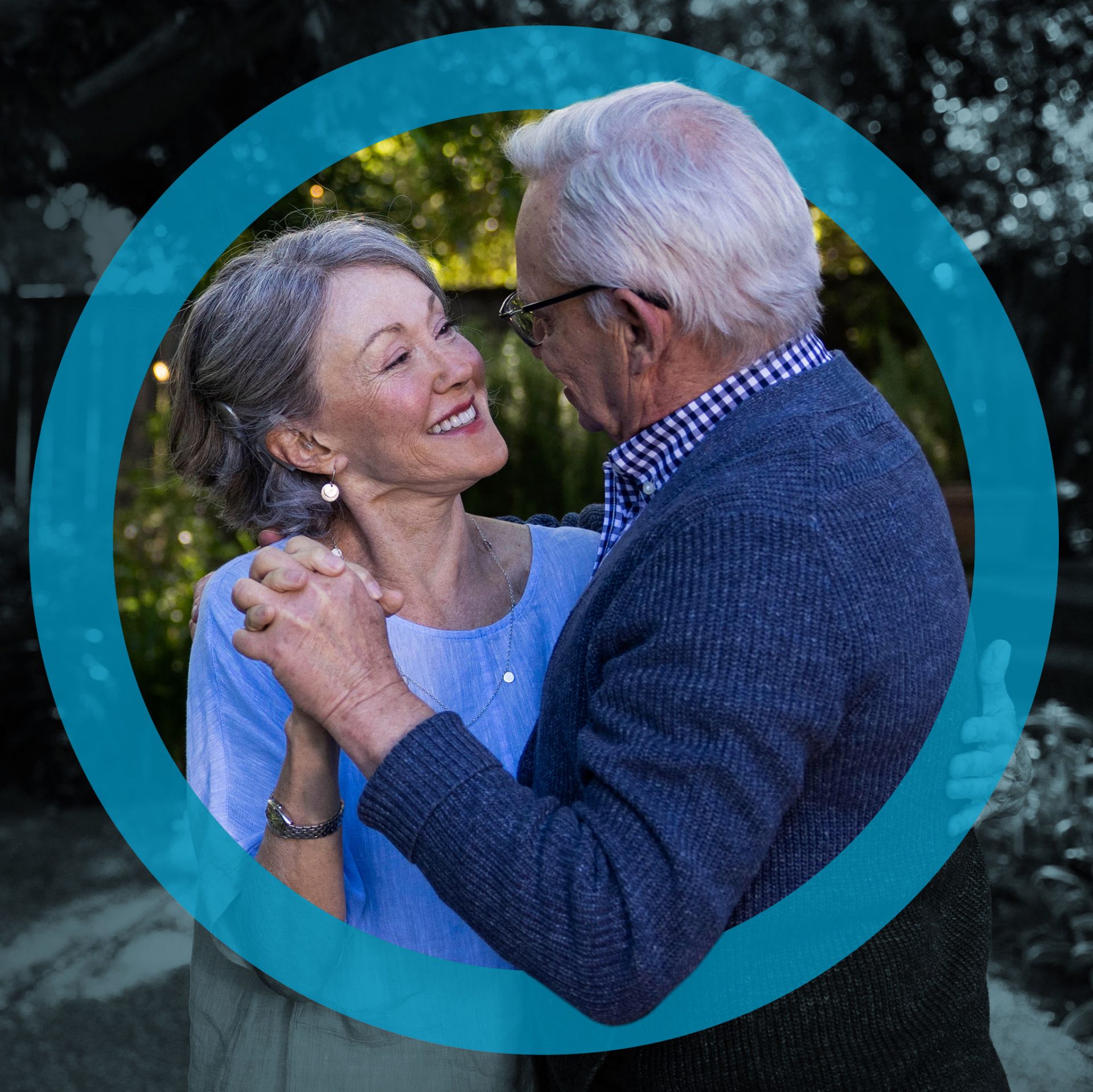 a mature cochlear implant recipient dancing with husband